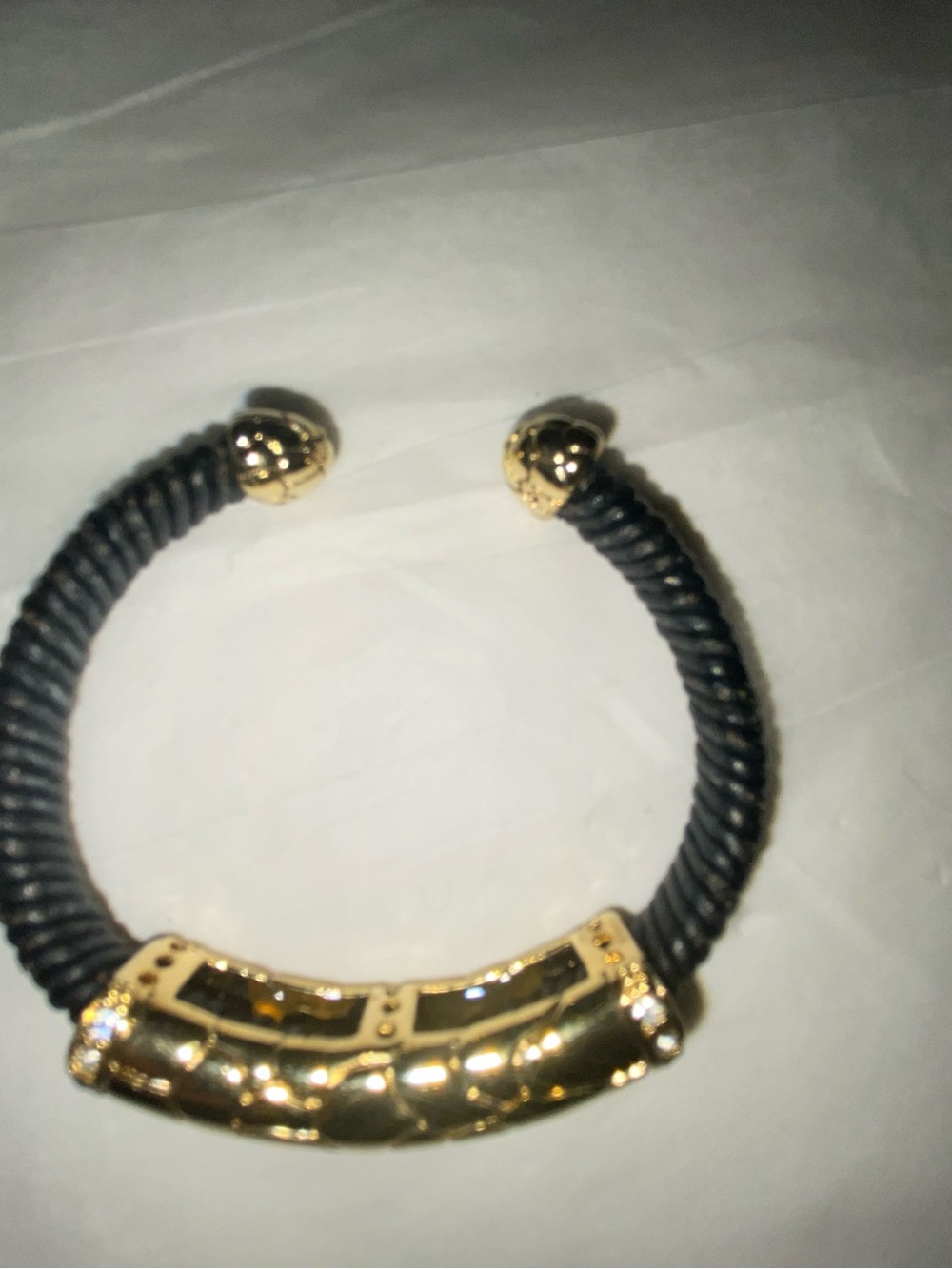 Gold and Black leather  Cuff Bracelet - Designer Style vintage